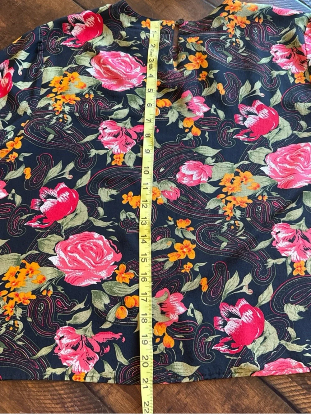 Floral Short Sleeve 100% SilkTop in Black, Pink & Orange - Picture 3 of 5